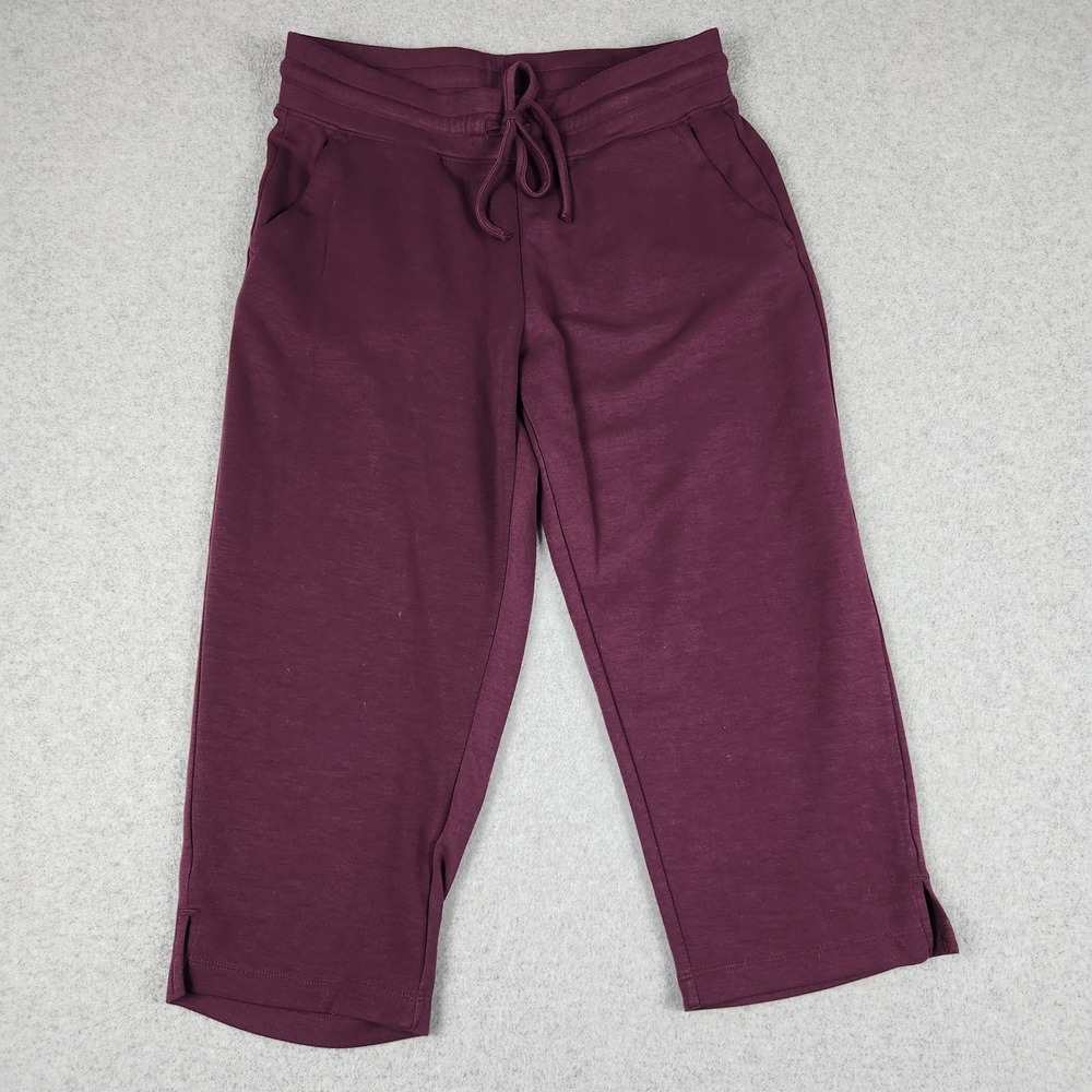 32 Degrees Cool Crop Pants Women M Burgundy Drawstring Waist Active Comfort Slit